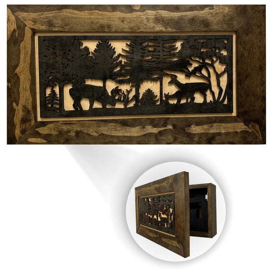 Hidden Gun Safe - Deer Scene Wall Gun Cabinet - Hidden Wall Storage - Wood Gun Cabinet - Handcrafted Gun Concealment Furniture - Hidden Gun Storage by Bellewood Designs