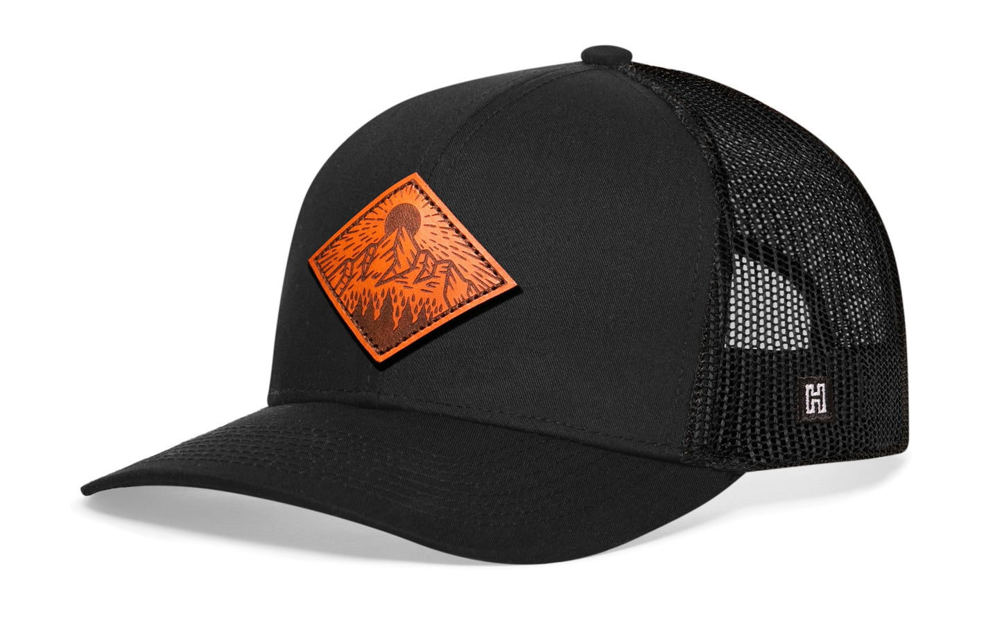 Diamond Mountain and Trees Trucker Hat Leather  |  Outdoors Snapback