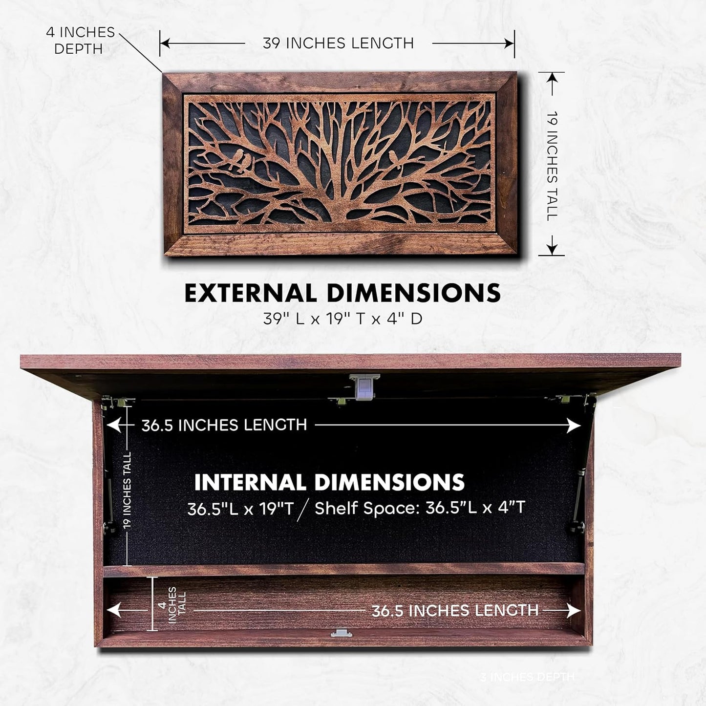 Birds in a Tree Large Gun Concealment Decor - Handcrafted Wooden Gun Cabinets - Gun Shelf Hidden Storage for Rifles, Shotguns, & Handguns - Quick Access Hidden Wall Safe