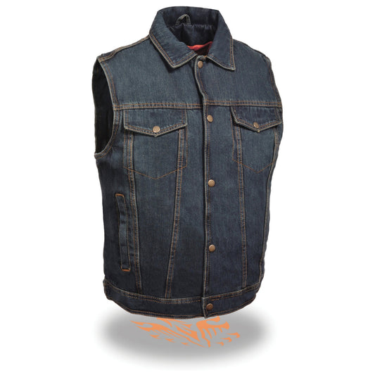 Milwaukee Leather DM1331 Men's Blue Denim Motorcycle Biker Riders Vest w/ Shirt Style Collar