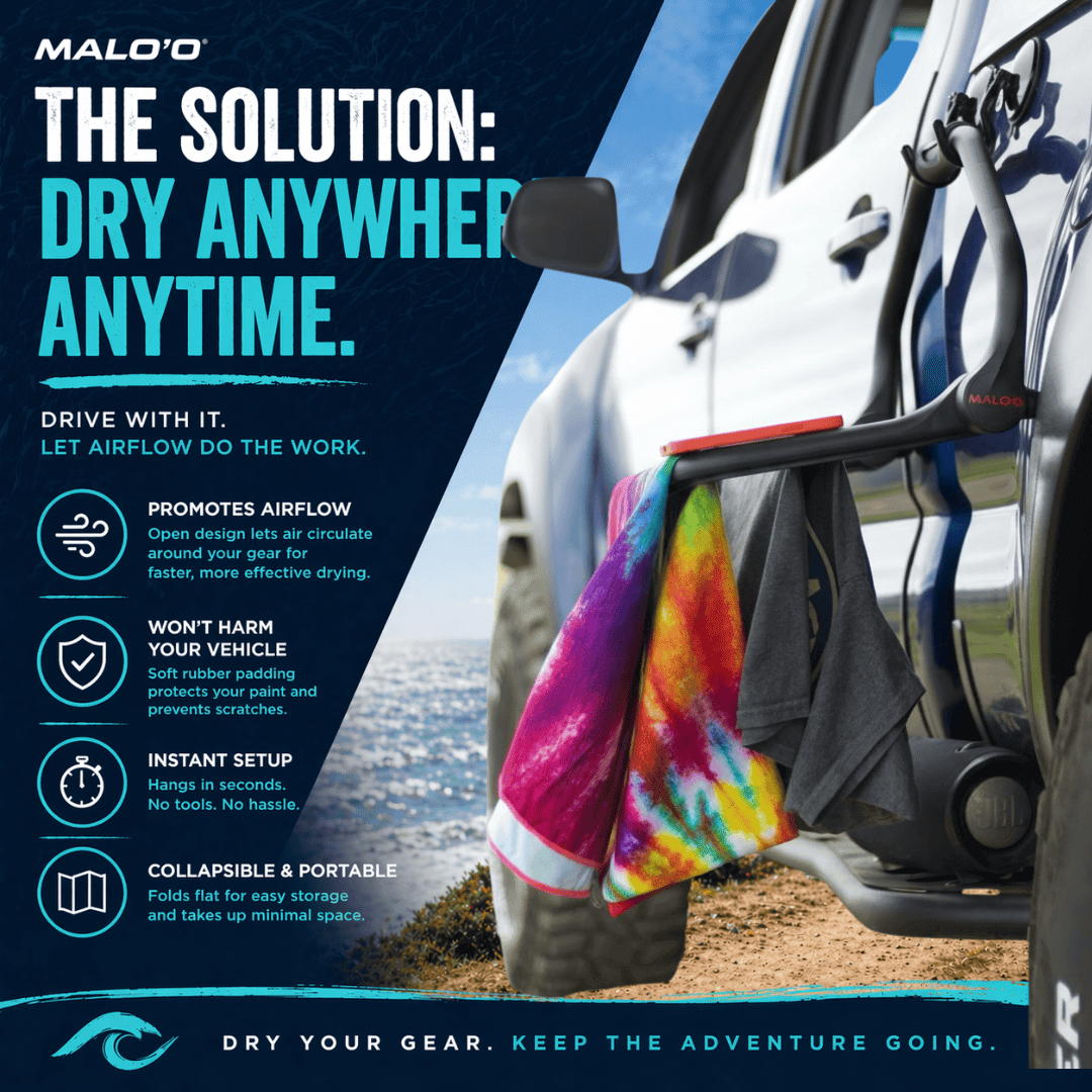 DryRack Portable Drying Rack – Vehicle-Mounted Gear Dryer for Surf, Beach & Outdoor Use