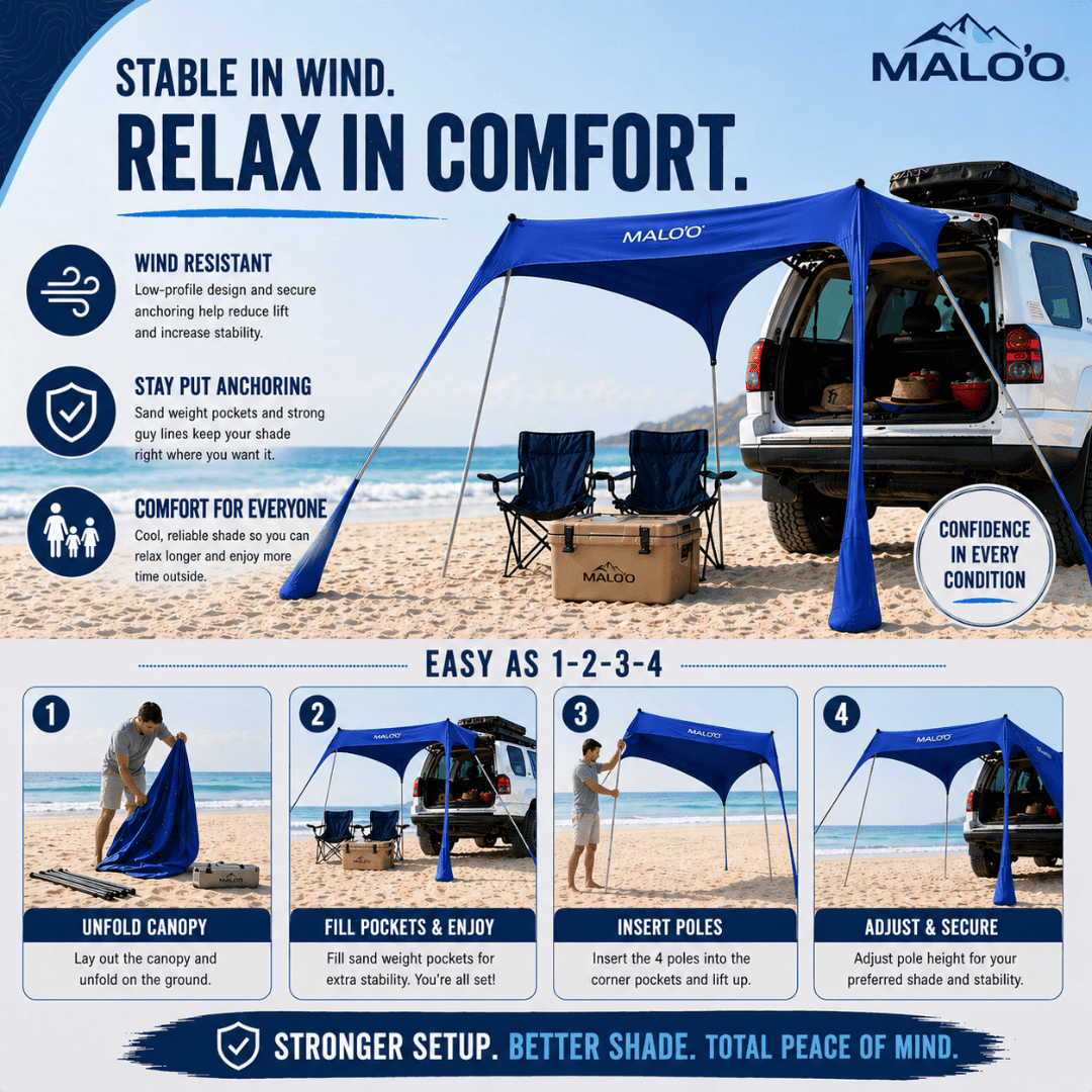 DualShade 10x10 Beach Canopy – Instant Sun Shelter & Vehicle-Mounted Awning