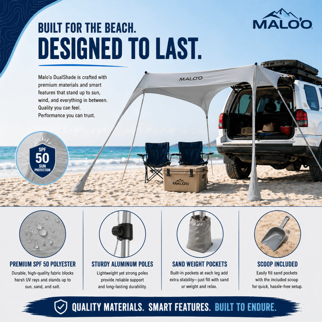 DualShade 10x10 Beach Canopy – Instant Sun Shelter & Vehicle-Mounted Awning