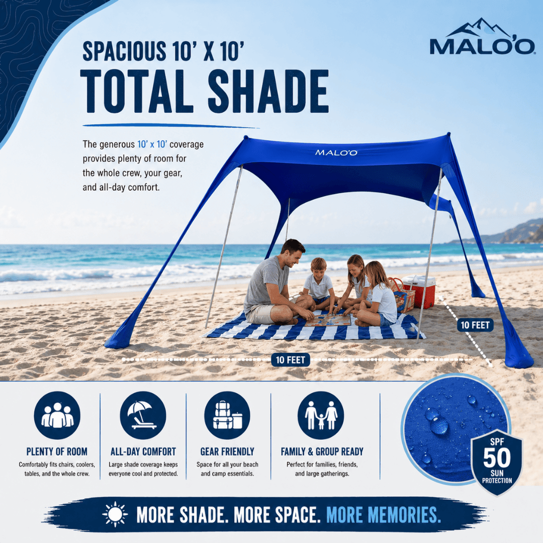 DualShade 10x10 Beach Canopy – Instant Sun Shelter & Vehicle-Mounted Awning