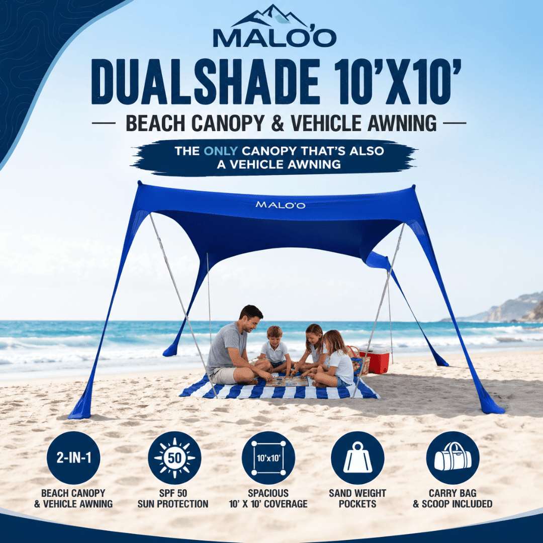 DualShade 10x10 Beach Canopy – Instant Sun Shelter & Vehicle-Mounted Awning