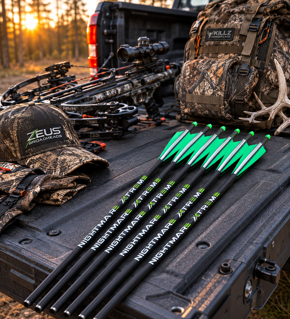 NIGHTMARE XTREME Crossbow Bolts Carbon Half Moon and Capture Nocks 12Pcs 20"
