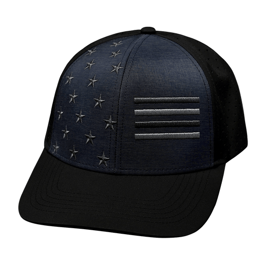 Flag Hat - Baseball Hat Fit - Black / Ocean Blue - Laser Mesh