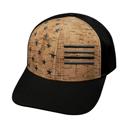 Flag Hat - Baseball Hat Fit - Cork - Black - Laser Mesh