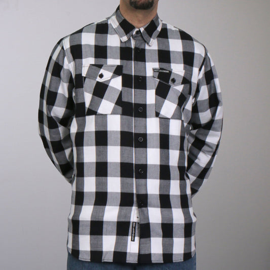 Hot Leathers Men's 'Outlaw Mile' Black/White Cotton Flannel Shirt - Button Front - Riding/Casual/ Work Wear - FLM2004
