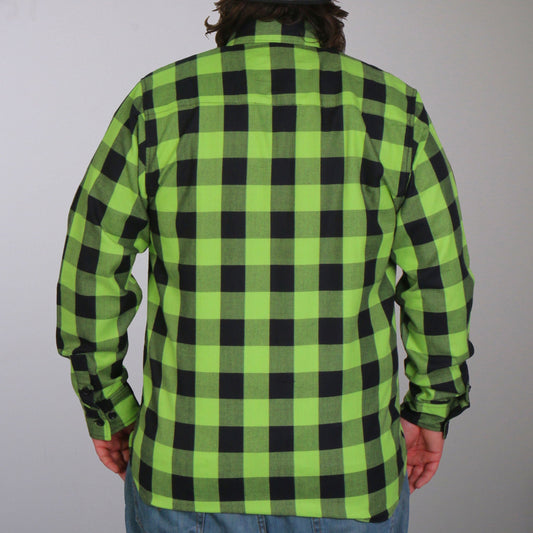 Hot Leathers Men's 'Black Crest' Black/Green Cotton Flannel Shirt - Button Front - Riding/Casual/ Work Wear - FLM2005