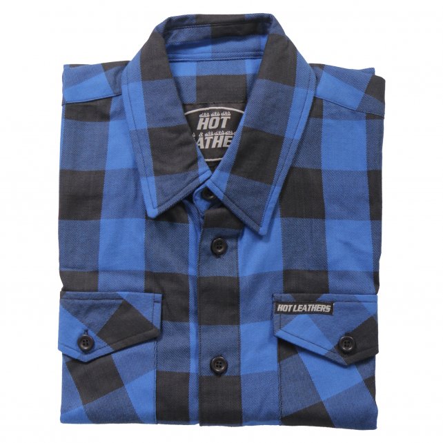 Hot Leathers Men's 'Sin Highway' Black/Blue Cotton Flannel Shirt - Button Front - Riding/Casual/ Work Wear - FLM2006