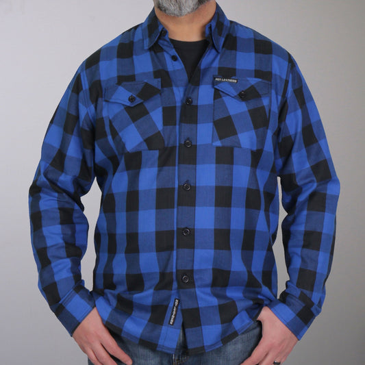 Hot Leathers Men's 'Sin Highway' Black/Blue Cotton Flannel Shirt - Button Front - Riding/Casual/ Work Wear - FLM2006