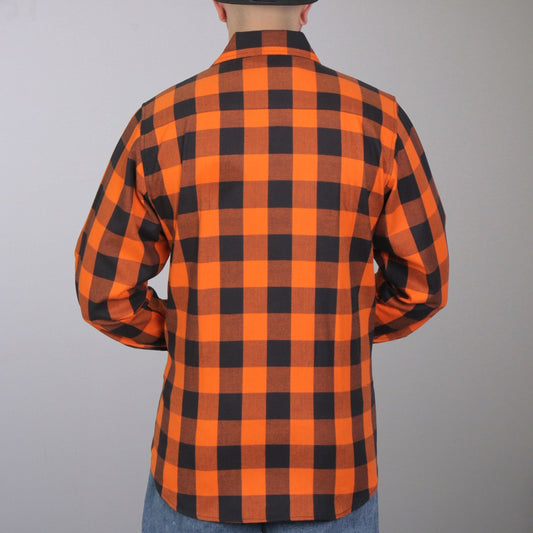 Hot Leathers Men's 'Road Vow' Orange/Black Cotton Flannel Shirt - Button Front - Riding/Casual/ Work Wear - FLM2007