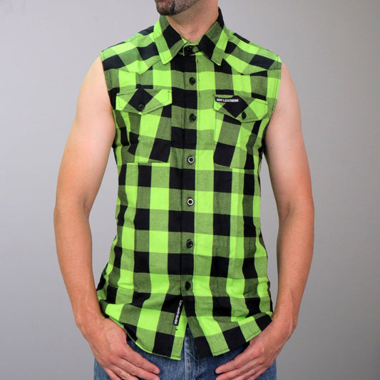 Hot Leathers Men's 'Rattlesmoke' Black/Green Cotton Flannel Shirt - Button Front - Riding/Casual/ Work Wear - FLM5002