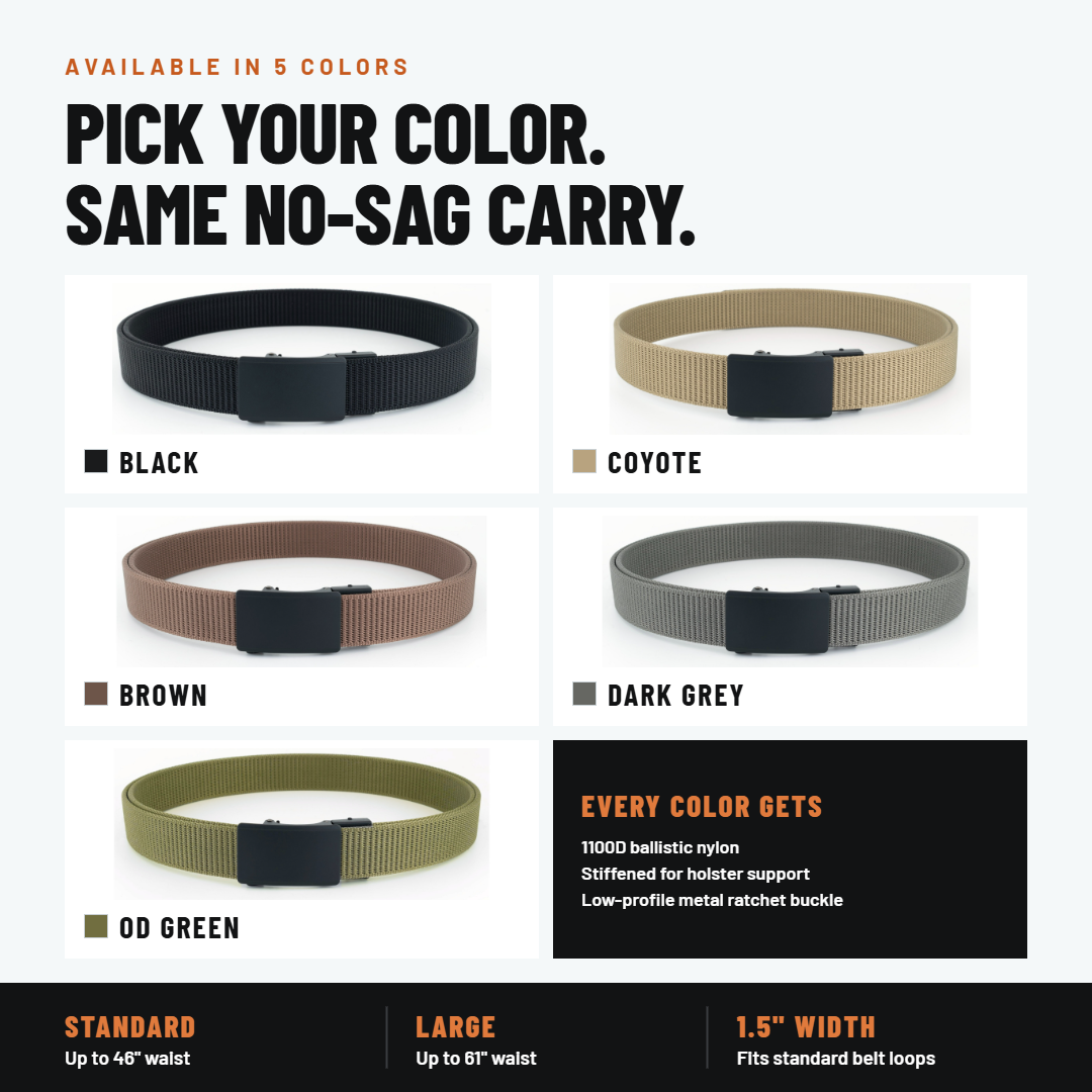 Force 1.0 EDC Belt 1.5" Width Ballistic Nylon for Everyday Carry