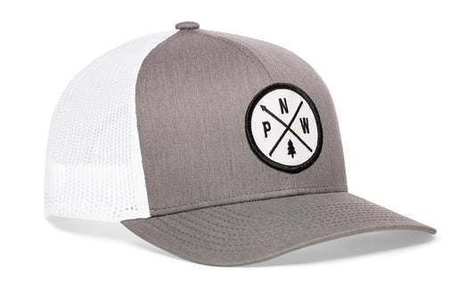 PNW Trucker Hat  |  Gray-White PNW X Snapback