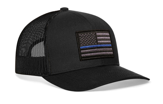 Thin Blue Line Trucker Hat  |  Black Police Tactical Snapback
