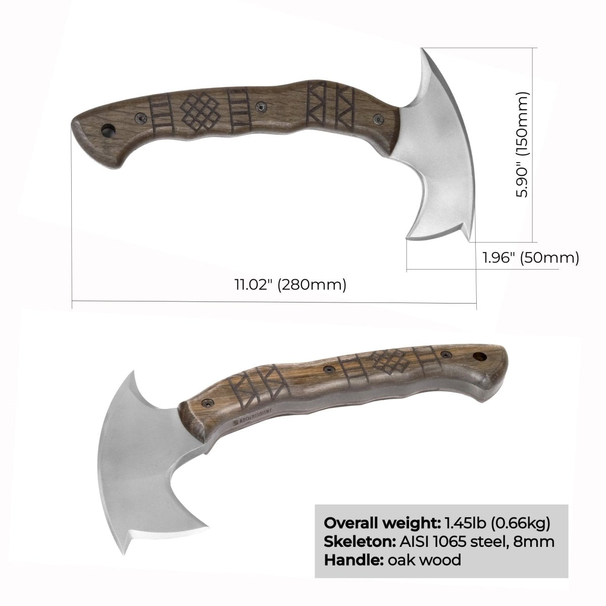 Handmade tomahawk "Dakuri" with tribal engraving
