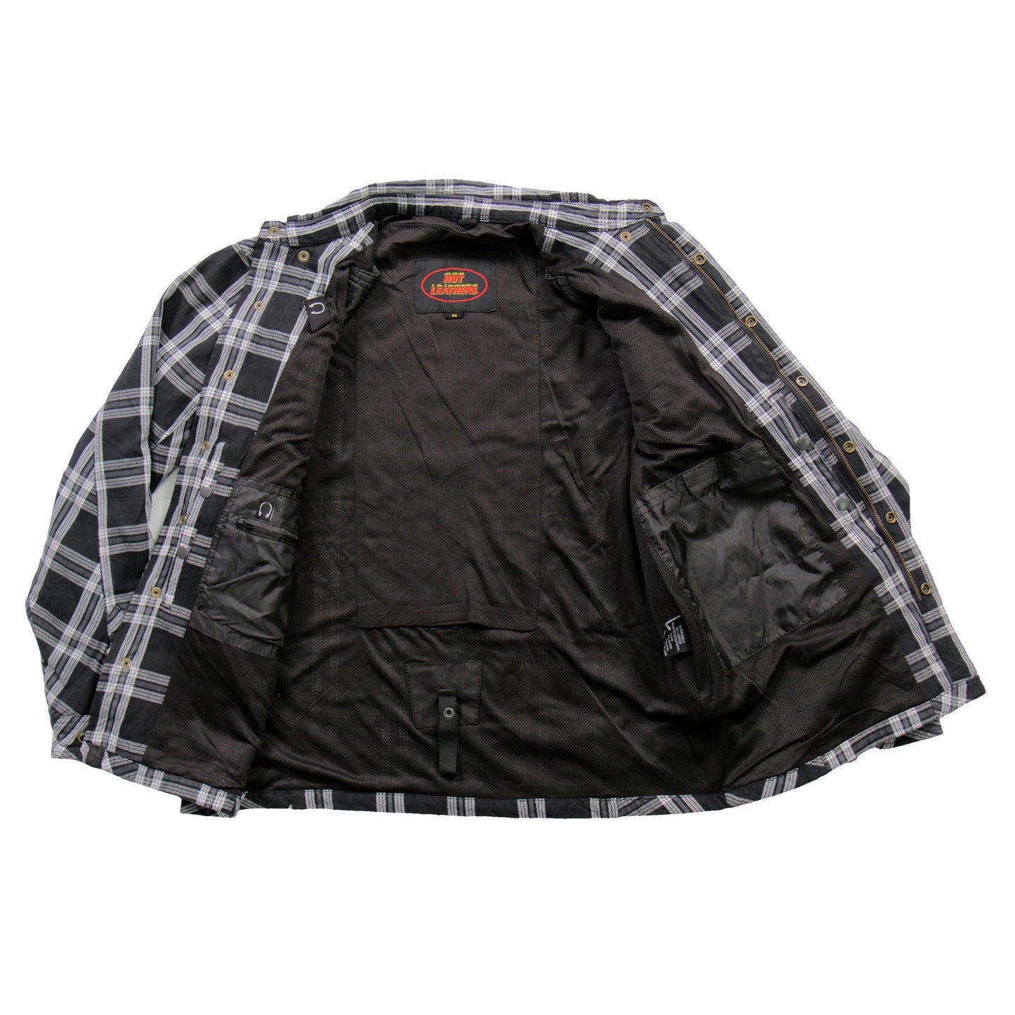 Hot Leathers Men's 'Road Wolf' White/Black Cotton Flannel Shirt - Button Front - Riding Protective Wear - JKM3002