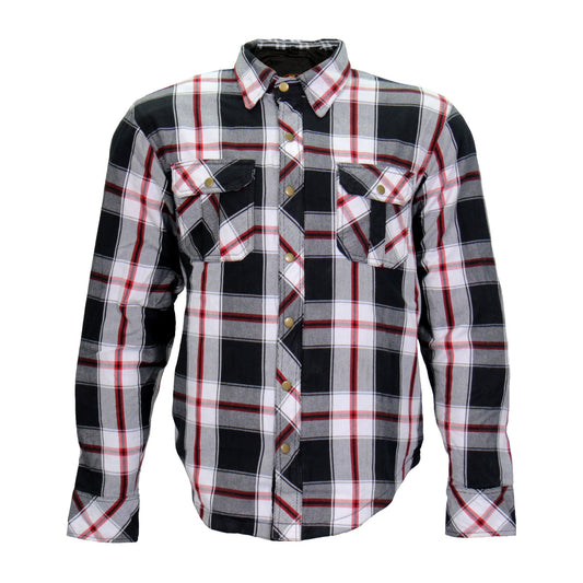 Hot Leathers Men's 'Sinfire' White/Black Cotton Flannel Shirt - Button Front - Riding Proective Wear - JKM3001
