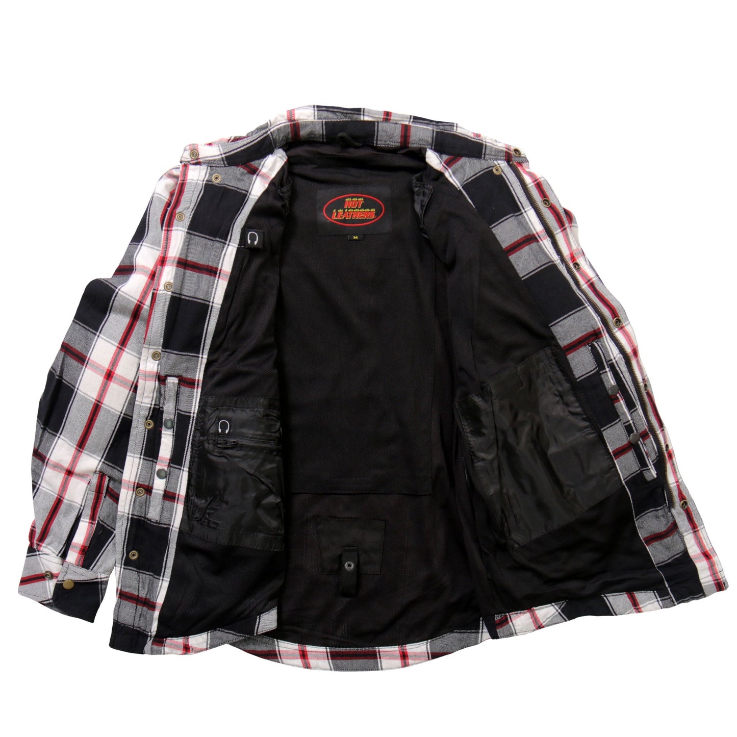 Hot Leathers Men's 'Sinfire' White/Black Cotton Flannel Shirt - Button Front - Riding Proective Wear - JKM3001