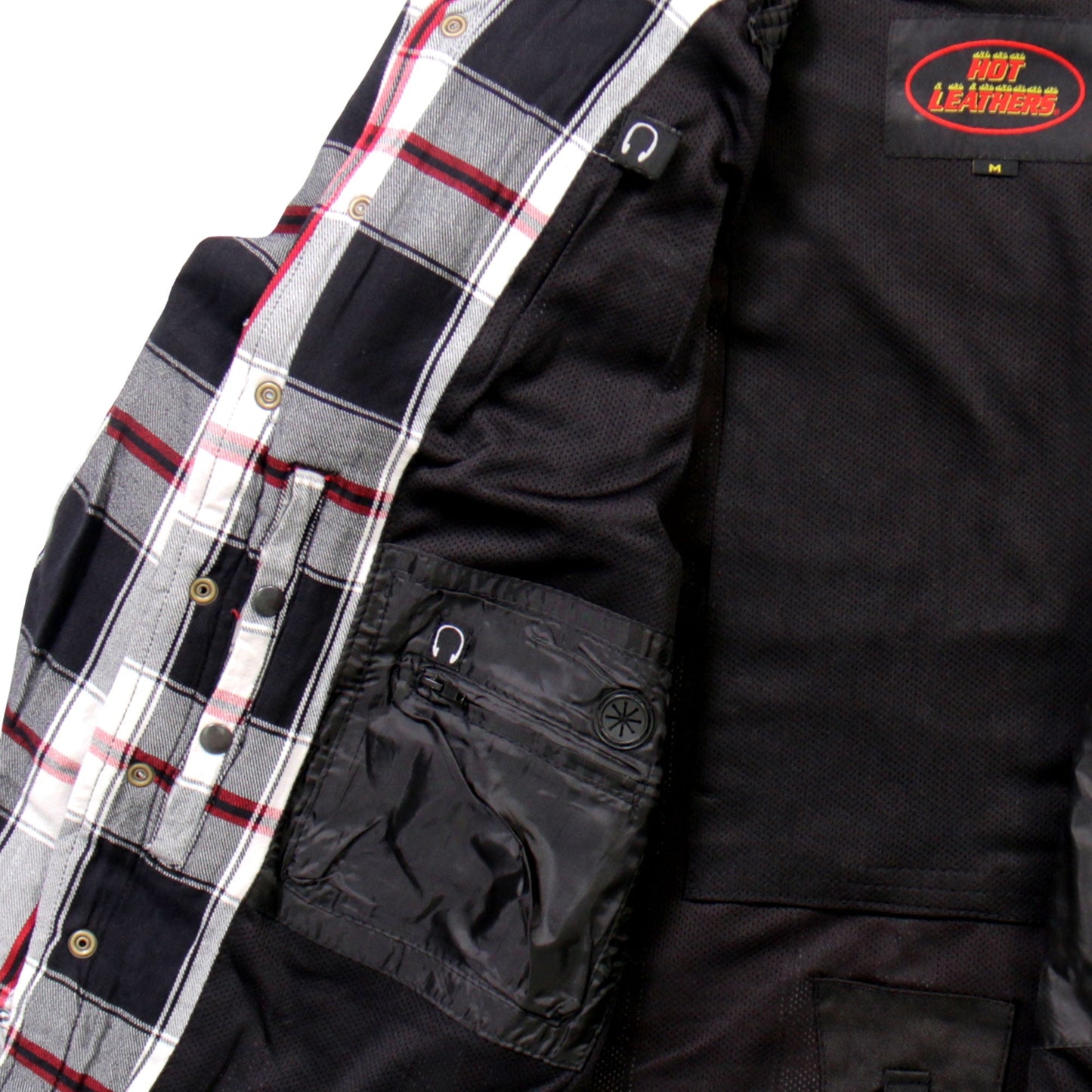 Hot Leathers Men's 'Sinfire' White/Black Cotton Flannel Shirt - Button Front - Riding Proective Wear - JKM3001