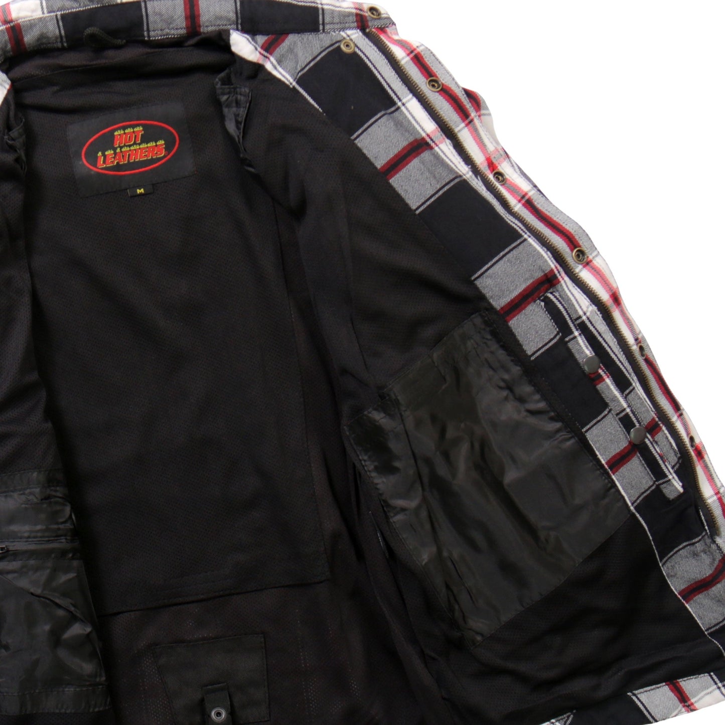 Hot Leathers Men's 'Sinfire' White/Black Cotton Flannel Shirt - Button Front - Riding Proective Wear - JKM3001