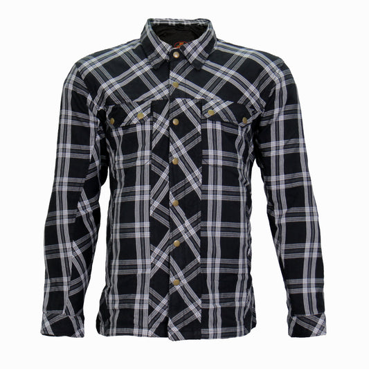 Hot Leathers Men's 'Road Wolf' White/Black Cotton Flannel Shirt - Button Front - Riding Protective Wear - JKM3002