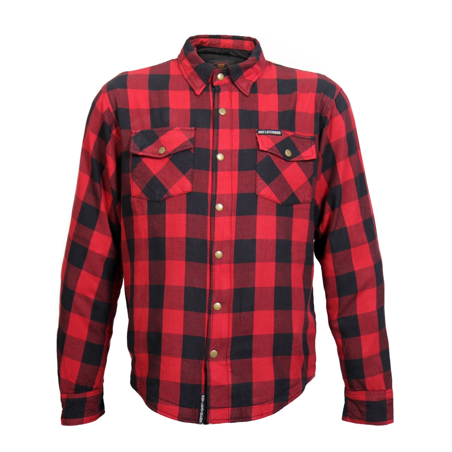 Hot Leathers Men's 'Black Venom' Red Cotton Flannel Shirt - Button Front - Riding Protective Wear - JKM3003