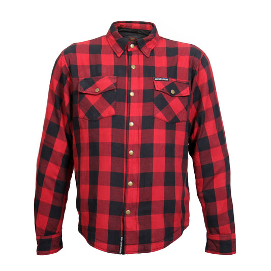 Hot Leathers Men's 'Black Venom' Red Cotton Flannel Shirt - Button Front - Riding Protective Wear - JKM3003