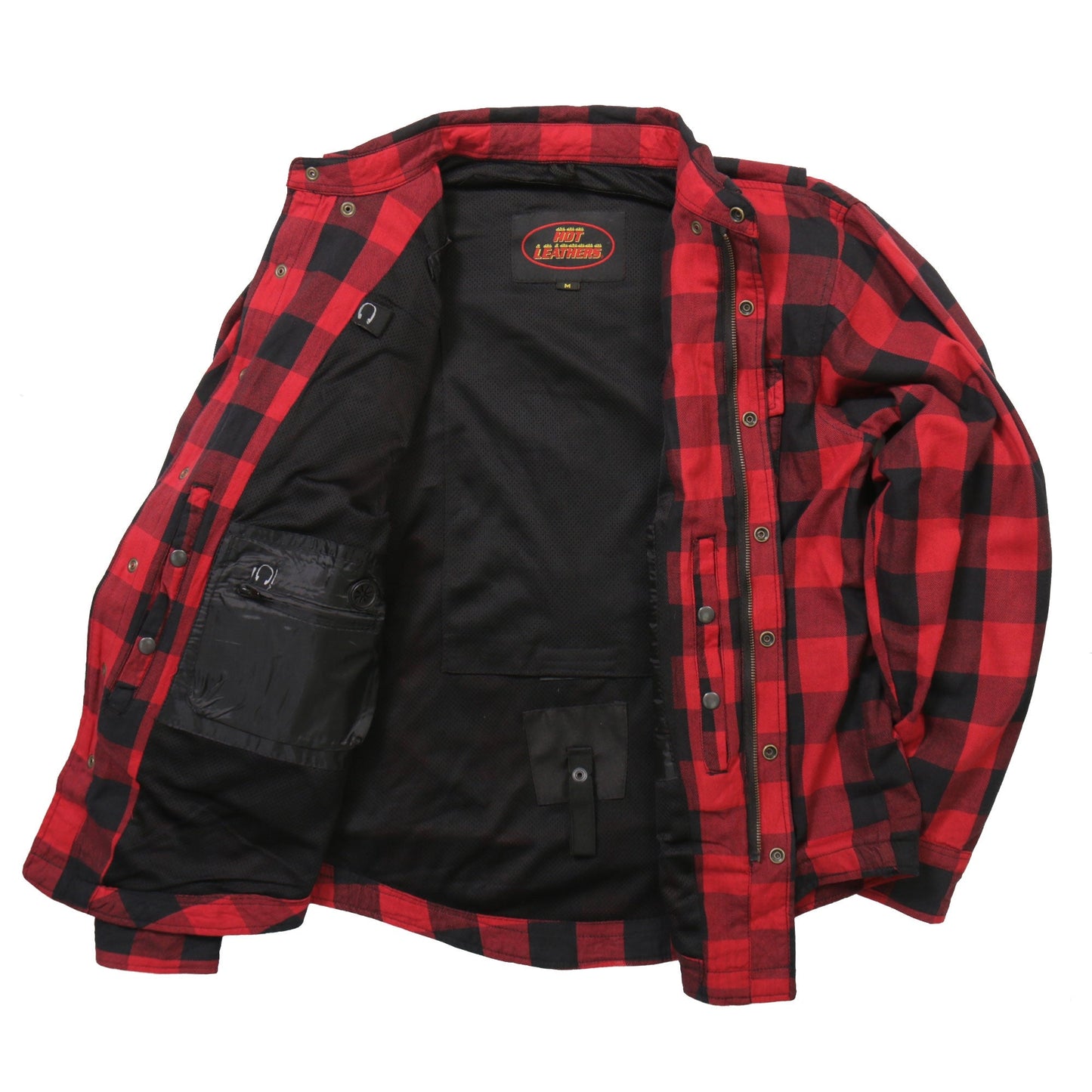 Hot Leathers Men's 'Black Venom' Red Cotton Flannel Shirt - Button Front - Riding Protective Wear - JKM3003