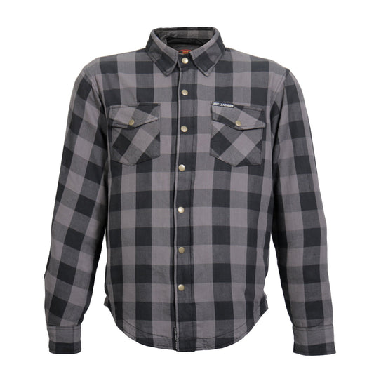 Hot Leathers Men's 'Last Stand' Gray Cotton Flannel Shirt - Button Front - Riding Protective Wear - JKM3004