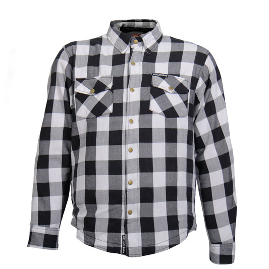 Hot Leathers Men's 'Iron Outlaw' White/Black Cotton Flannel Shirt - Button Front - Riding Protective Wear - JKM3005
