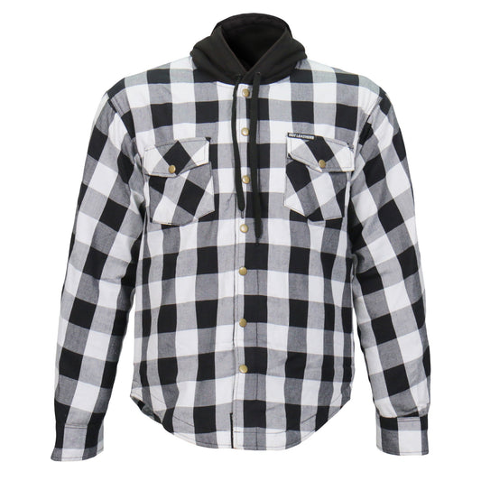 Hot Leathers Men's 'Death March' White/Black Cotton Flannel Shirt - Button Front - Riding Protective Wear - JKM3006