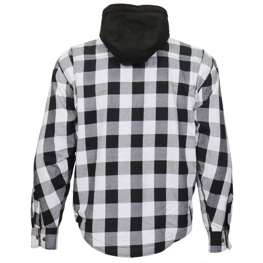 Hot Leathers Men's 'Death March' White/Black Cotton Flannel Shirt - Button Front - Riding Protective Wear - JKM3006