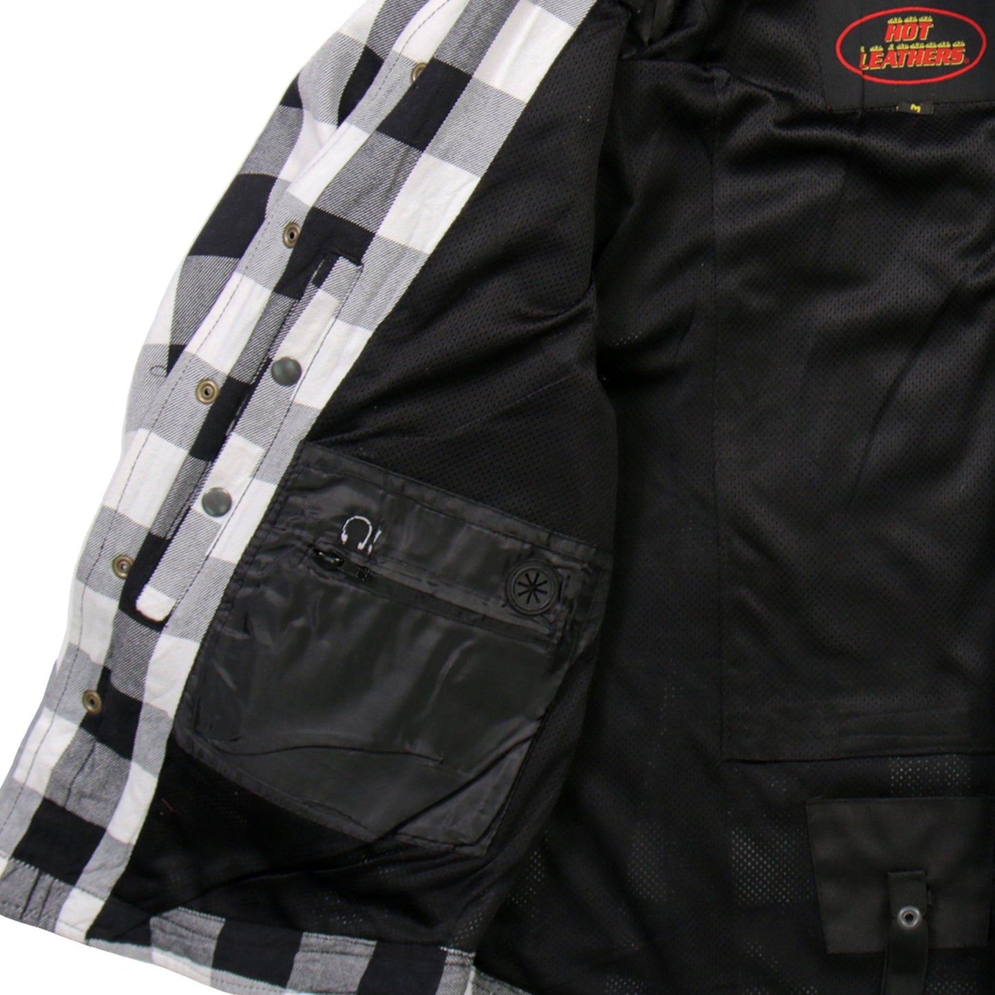 Hot Leathers Men's 'Death March' White/Black Cotton Flannel Shirt - Button Front - Riding Protective Wear - JKM3006
