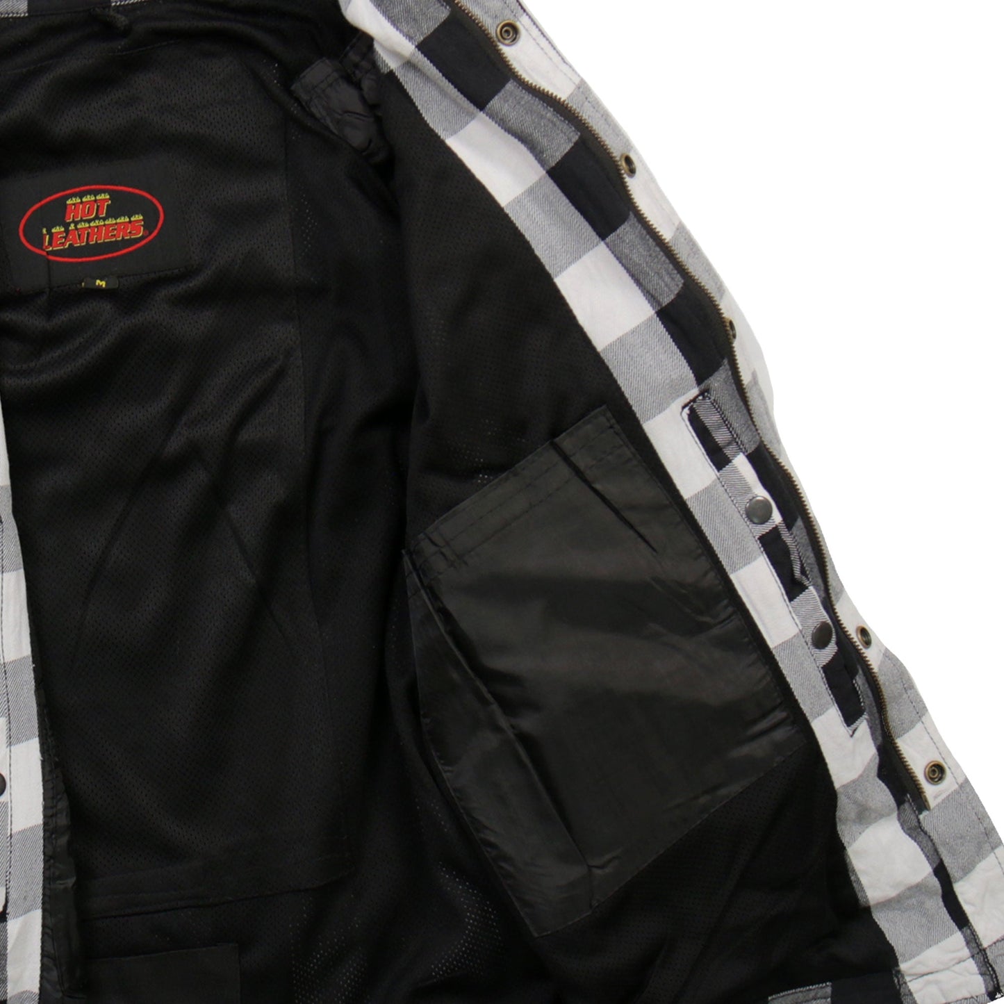 Hot Leathers Men's 'Death March' White/Black Cotton Flannel Shirt - Button Front - Riding Protective Wear - JKM3006