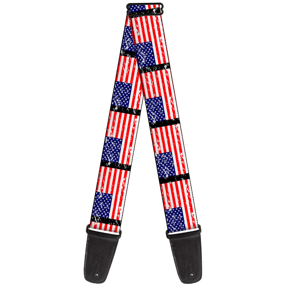 Guitar Strap - United States Flags Weathered Black