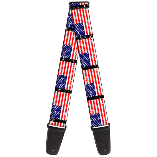 Guitar Strap - United States Flags Weathered Black