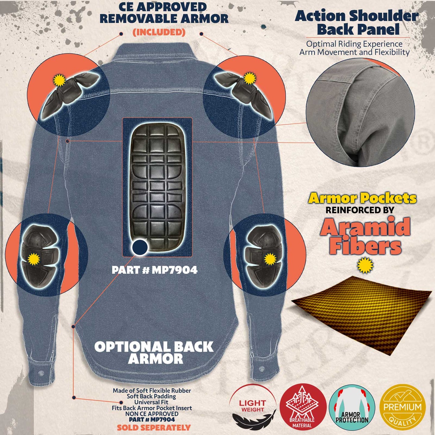 Milwaukee Leather Men's Steelvenom Multi/Color CE Armored Flannel Shirt with Aramid Reinforced Zones - MPM1626
