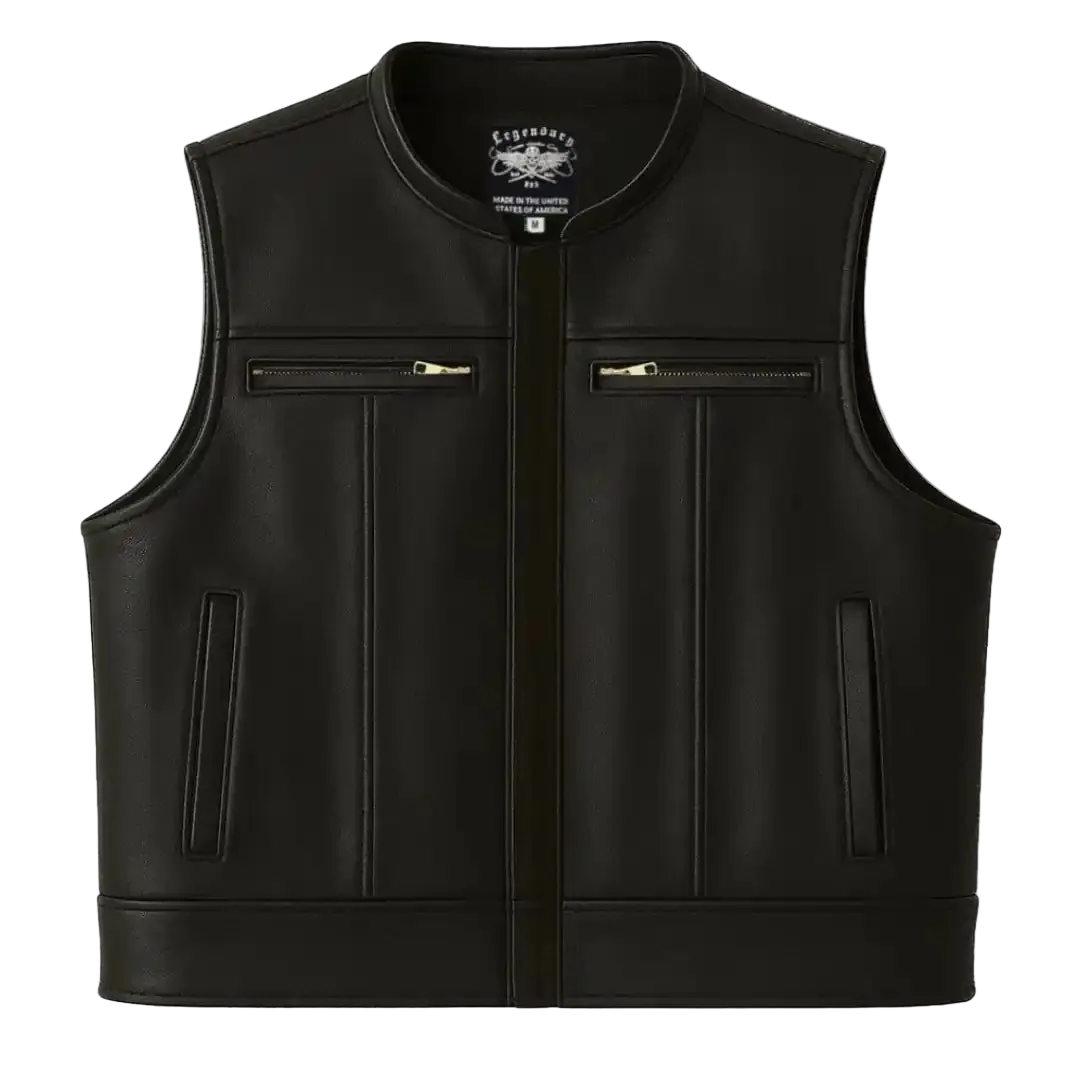 Legendary Lowlife Z Black Cropped Fitted Leather Club Style Motorcycle Vest