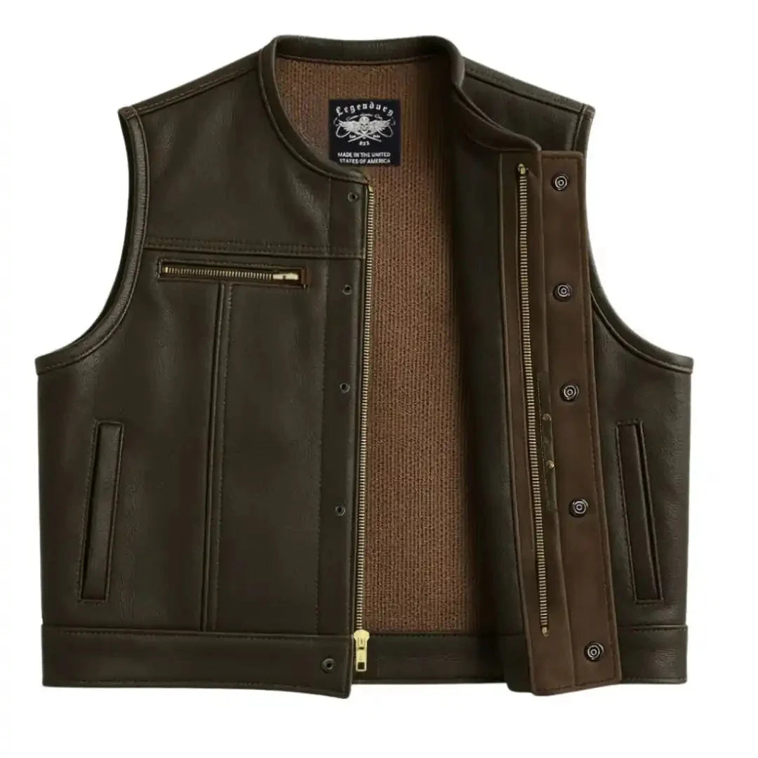 Legendary Lowlife Z Dark Chocolate Cropped Fitted Leather Club Style Motorcycle Vest