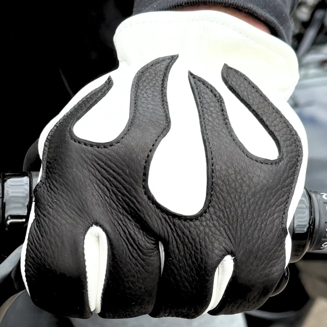 Legendary 'Spitfire' White Deerskin Short Wrist Touchscreen Motorcycle Gloves