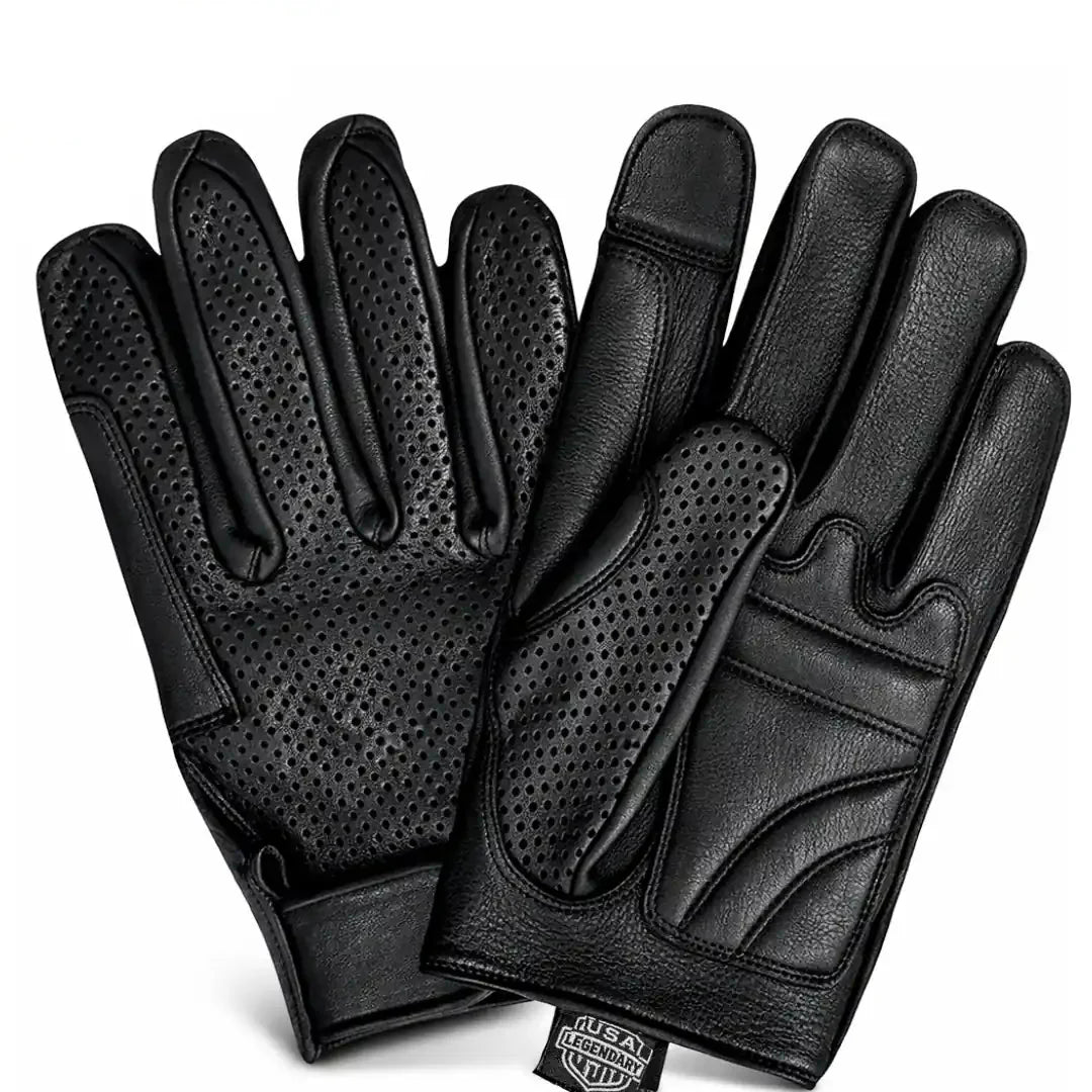 Legendary ILL DOZER Perforated Top Short Wrist Outseam Deerskin Motorcycle Gloves