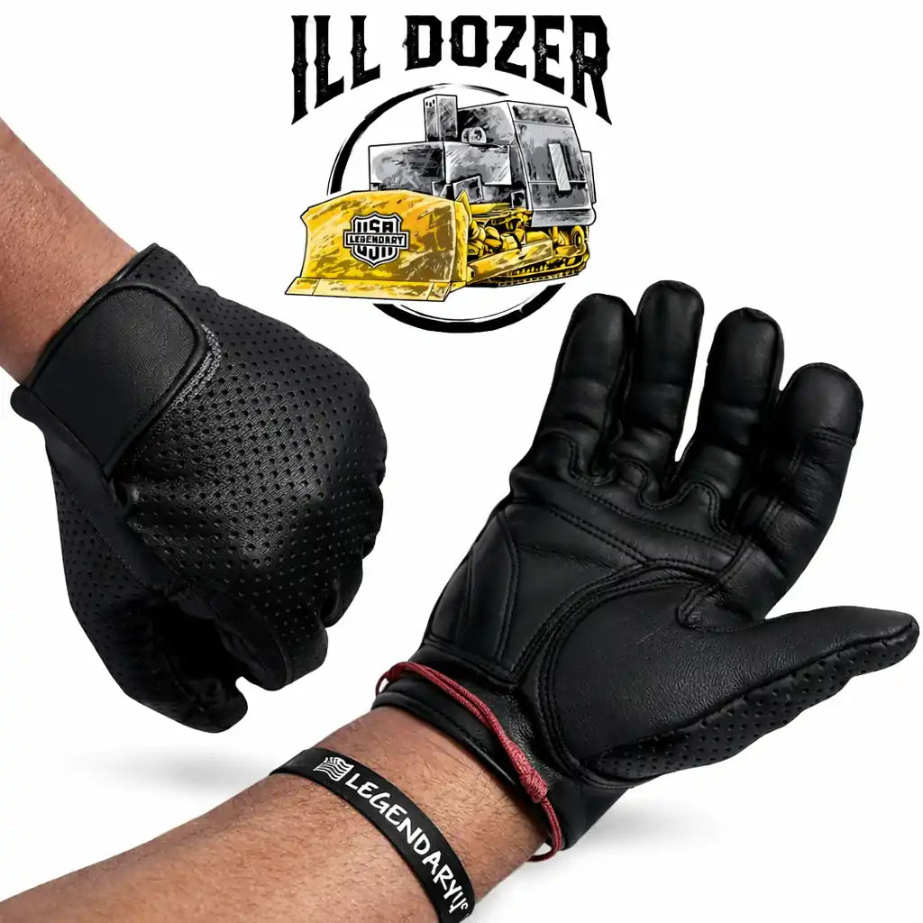 Legendary ILL DOZER Perforated Top Short Wrist Outseam Deerskin Motorcycle Gloves