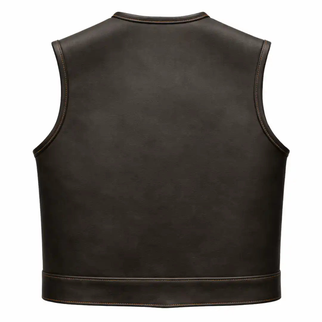 Legendary LowLife NOP Dark Chocolate Cropped Fitted Leather Club Style Motorcycle Vest
