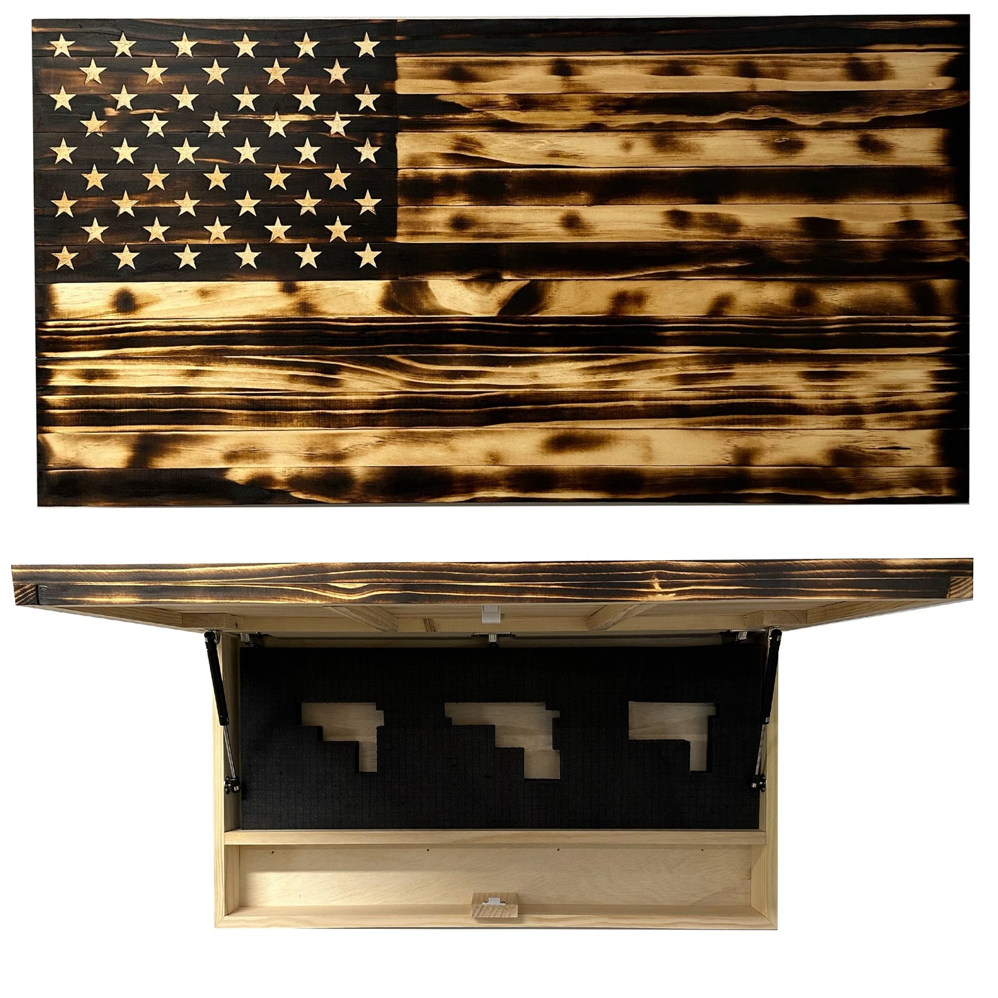 Large Burnt American Flag Hidden Gun Storage Cabinet (Burnt)