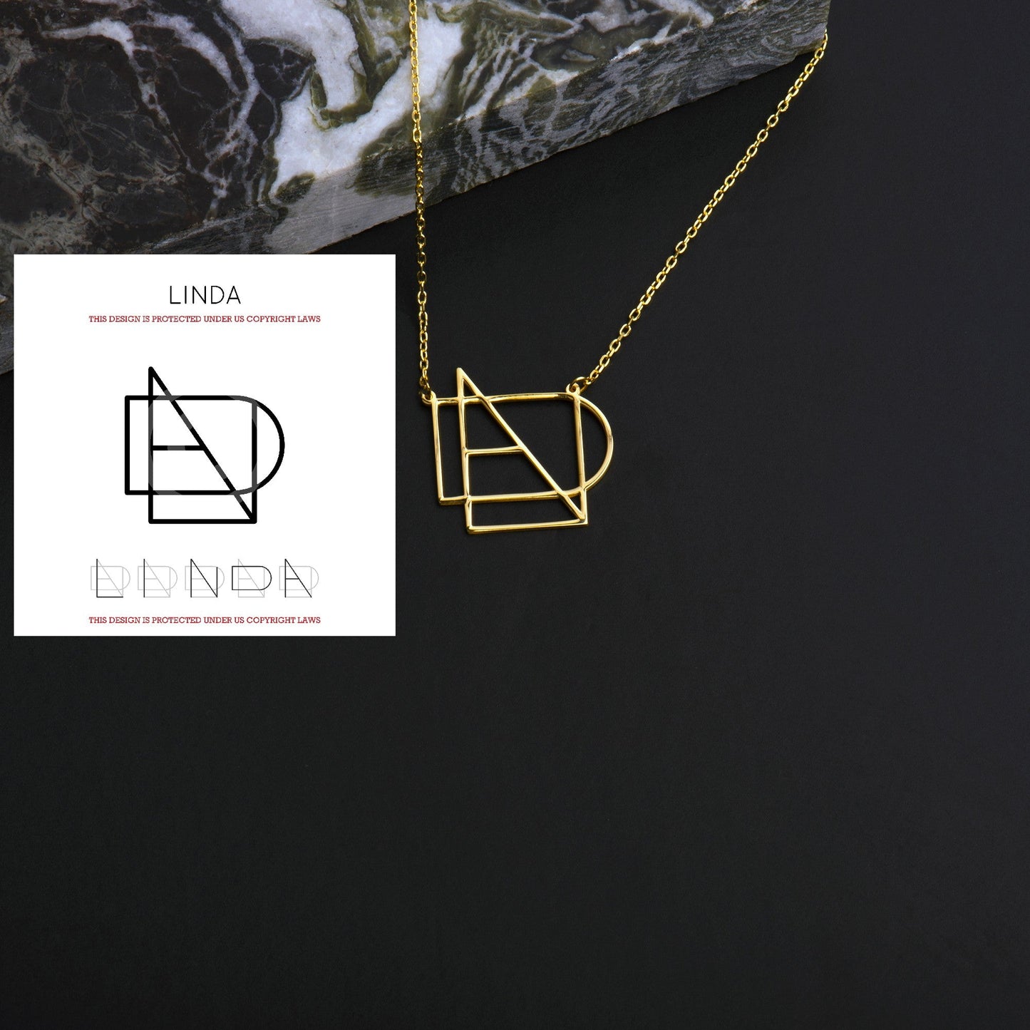 Linda Name Logo Necklace - Gold Color