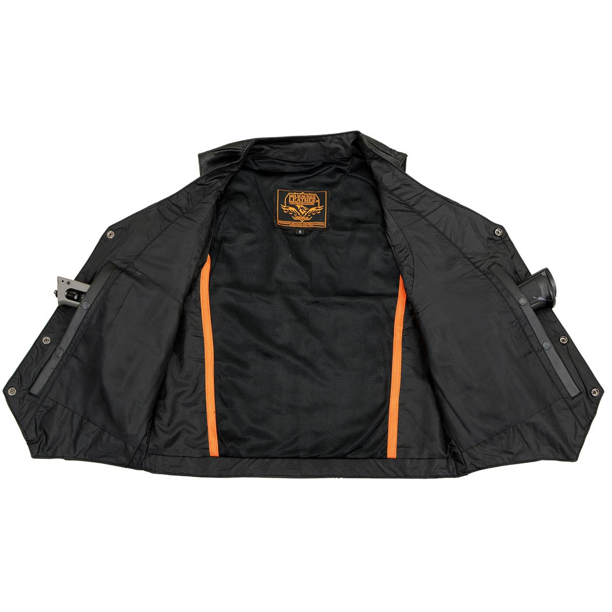 Milwaukee Leather LKM3700 Men's Classic Black Leather Motorcycle Rider Vest w/ Buffalo Nickel Snaps Closure