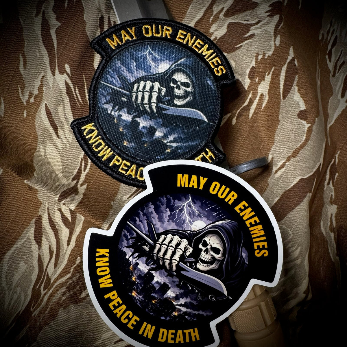COMBO - POTM - May 2026 POTM - May Our Enemies Know Peace In Death - PATCH AND STICKER